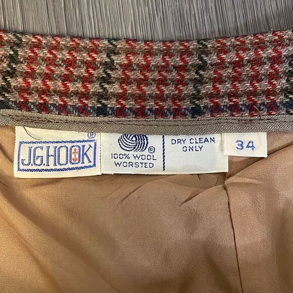 Vintage J.G. Hook Wool Skirt Plus Size Fall Red, Green Blue Houndstooth Plaid Sk - Picture 6 of 9